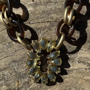 Cookie Lee Necklace Womens OS Gold Amber Statement Sunburst Crystal Excellent